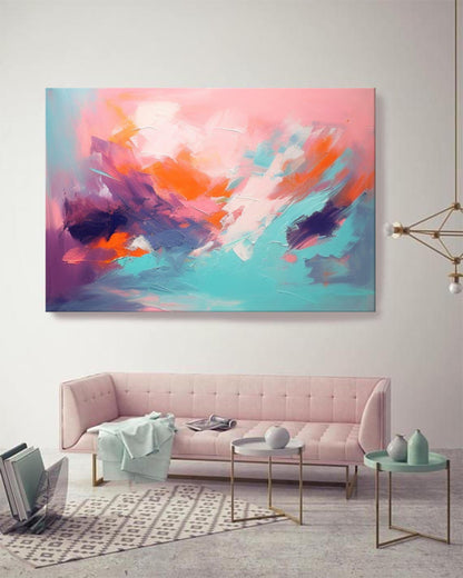 Vibrant Abstract Oil Painting in Pink and Teal for Modern Home Decor