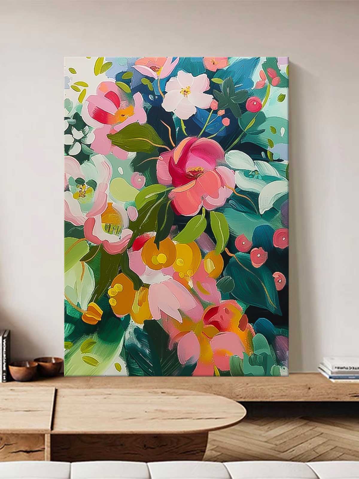 Vibrant Floral Oil Painting for Home Decor – Colorful Flower Art on Canvas