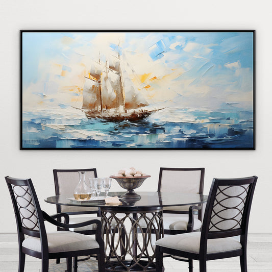 Seascape Majesty: Sailing Ship on Vibrant Ocean Waves Oil Painting
