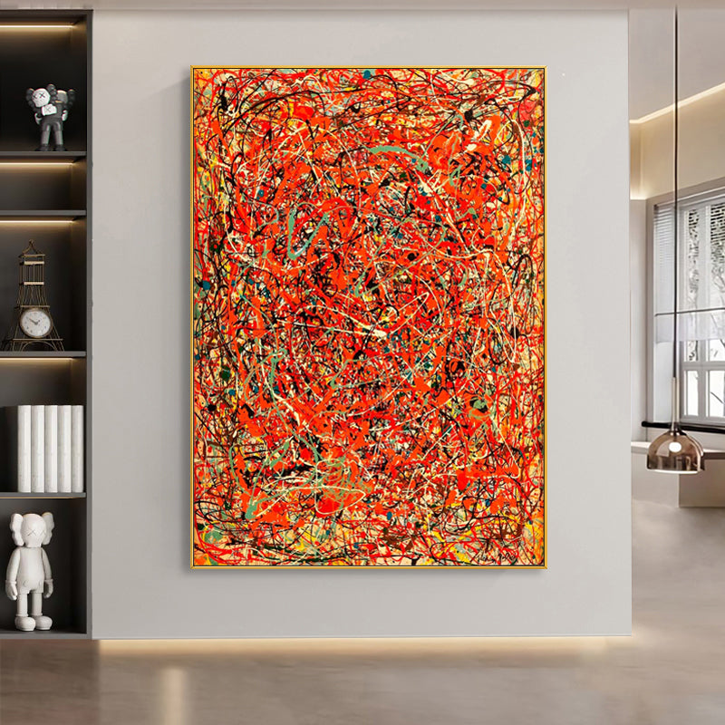 Vivid Abstract Red Oil Painting with Dynamic Energy and Texture