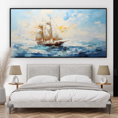 Seascape Majesty: Sailing Ship on Vibrant Ocean Waves Oil Painting
