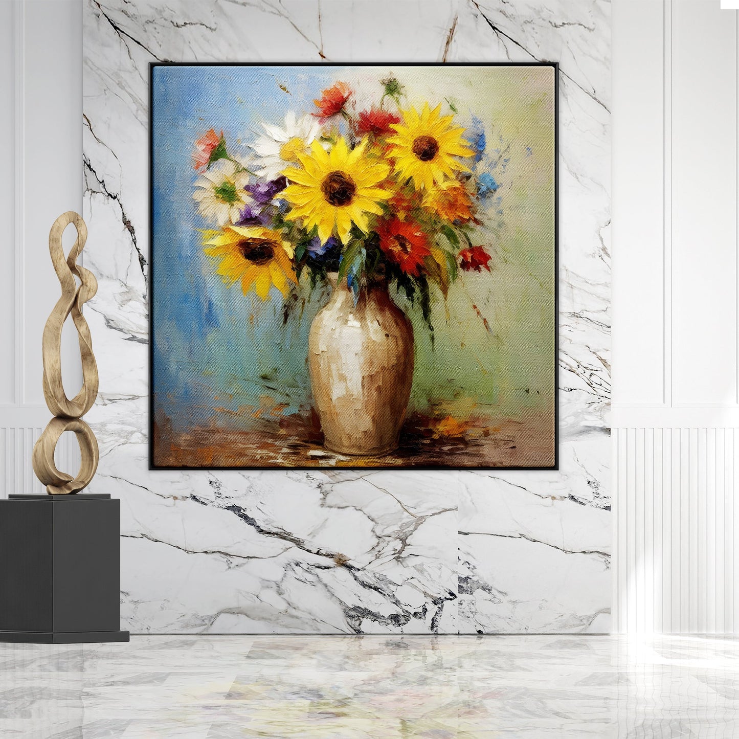 Vibrant Sunflower Bouquet Oil Painting for Modern Home Decor