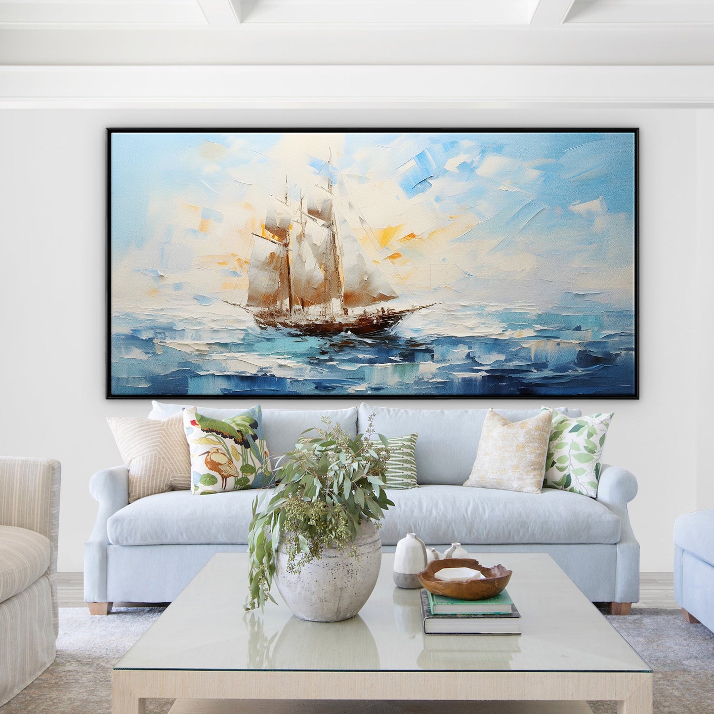 Seascape Majesty: Sailing Ship on Vibrant Ocean Waves Oil Painting
