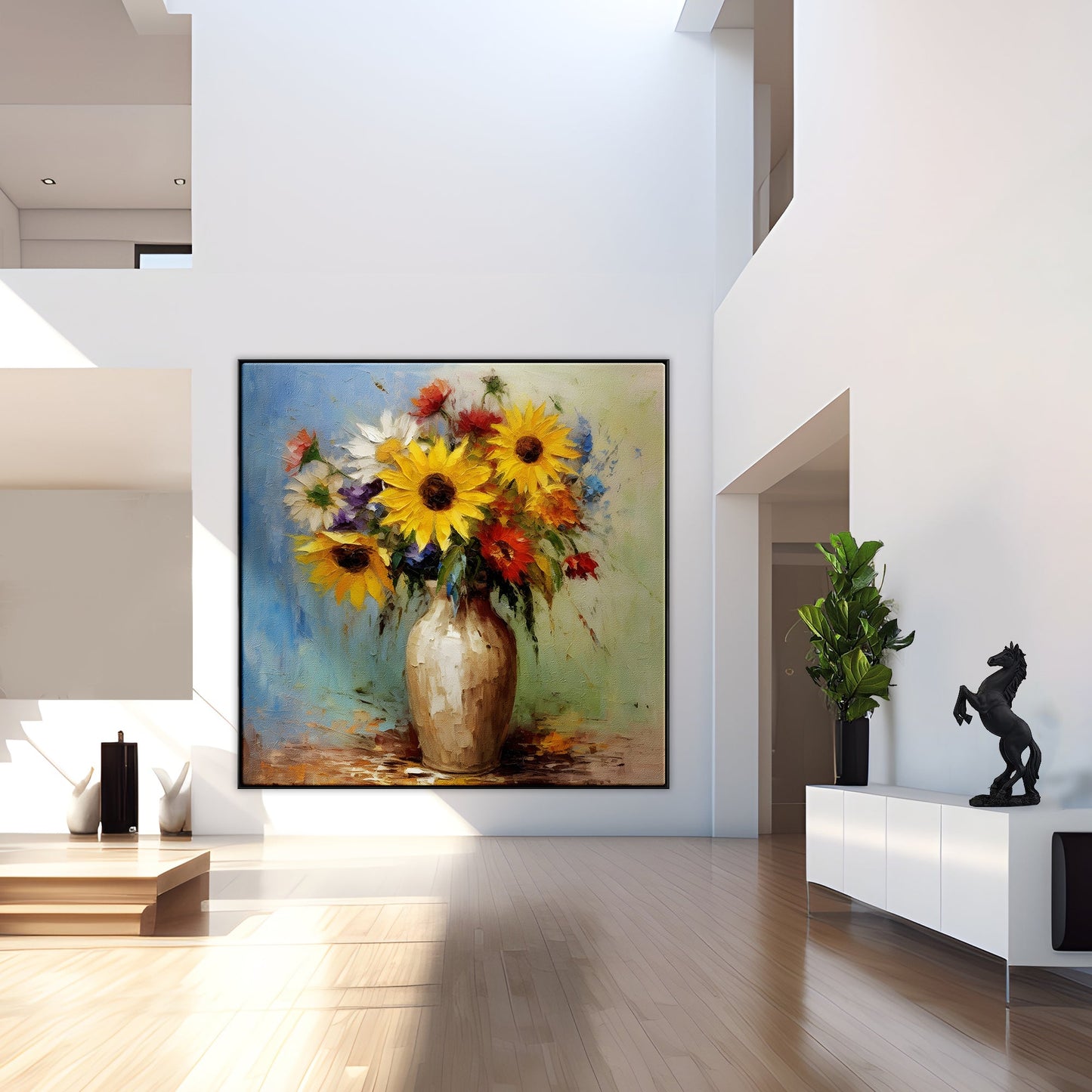 Vibrant Sunflower Bouquet Oil Painting for Modern Home Decor