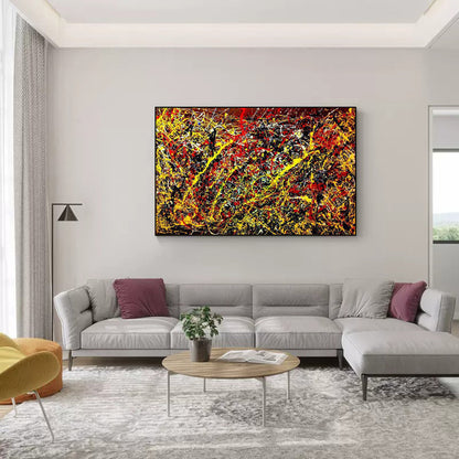 Vibrant Abstract Oil Painting with Fiery Eruptions and Dynamic Colors