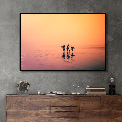 Serene Sunrise Surfers: Tranquil Ocean Vibes Oil Painting for Coastal Decor