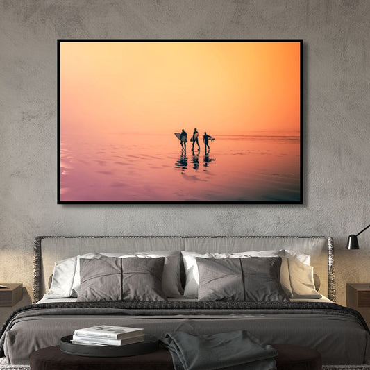 Serene Sunrise Surfers: Tranquil Ocean Vibes Oil Painting for Coastal Decor