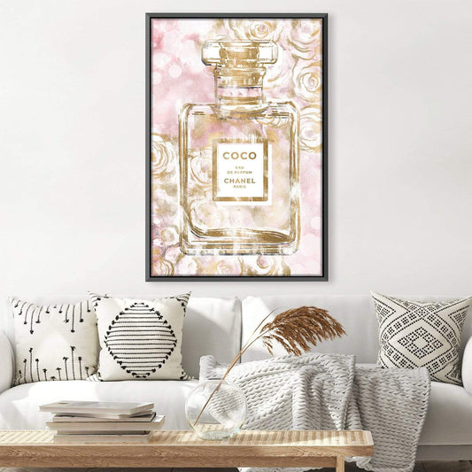 Chic Floral Perfume Bottle Oil Painting for Elegant Home Decor