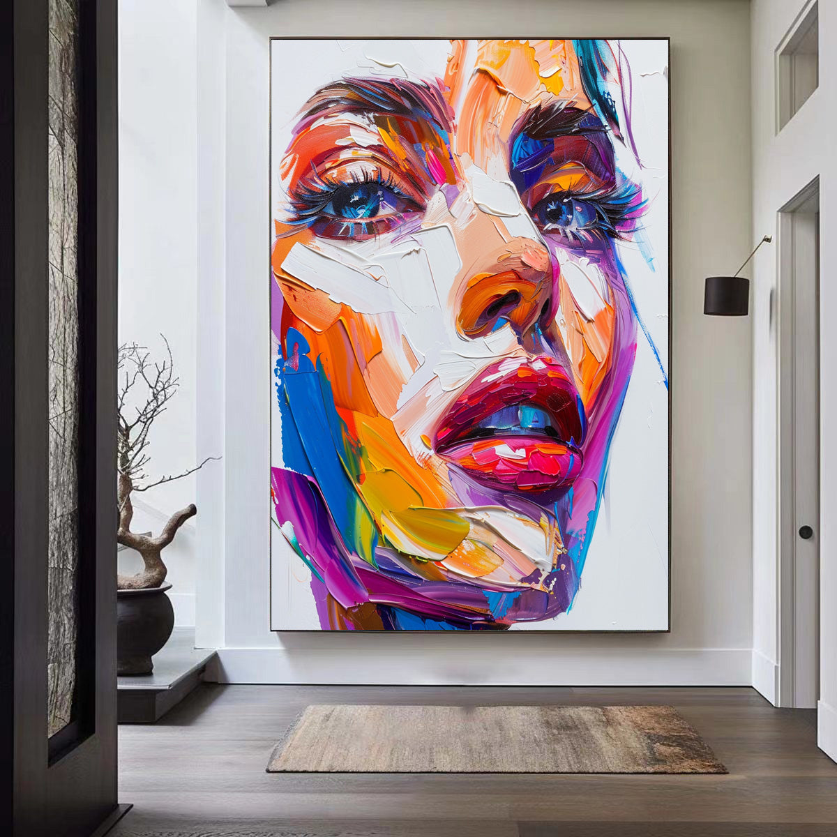 Vibrant Abstract Portrait Oil Painting of a Dreamy Face in Bold Colors