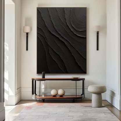 Elegant Minimalist Black Abstract Oil Painting for Contemporary Decor