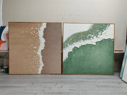 Serene Abstract Ocean-Inspired Oil Painting Pair for Modern Home Decor