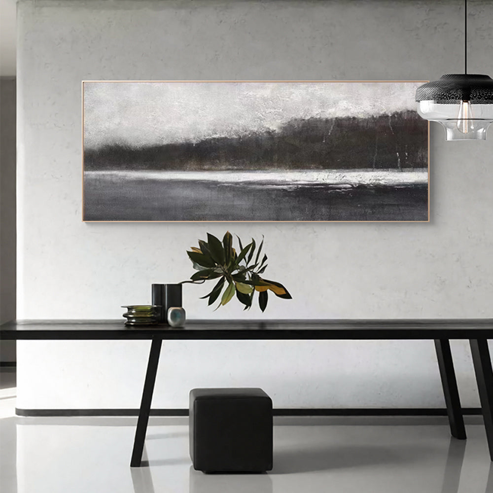 Serene Grayscale Landscape | Modern Abstract Oil Painting for Contemporary Home Decor