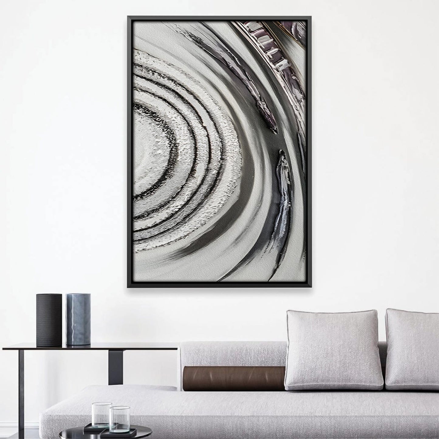 Abstract Silver and Black Oil Painting for Modern Home Decor