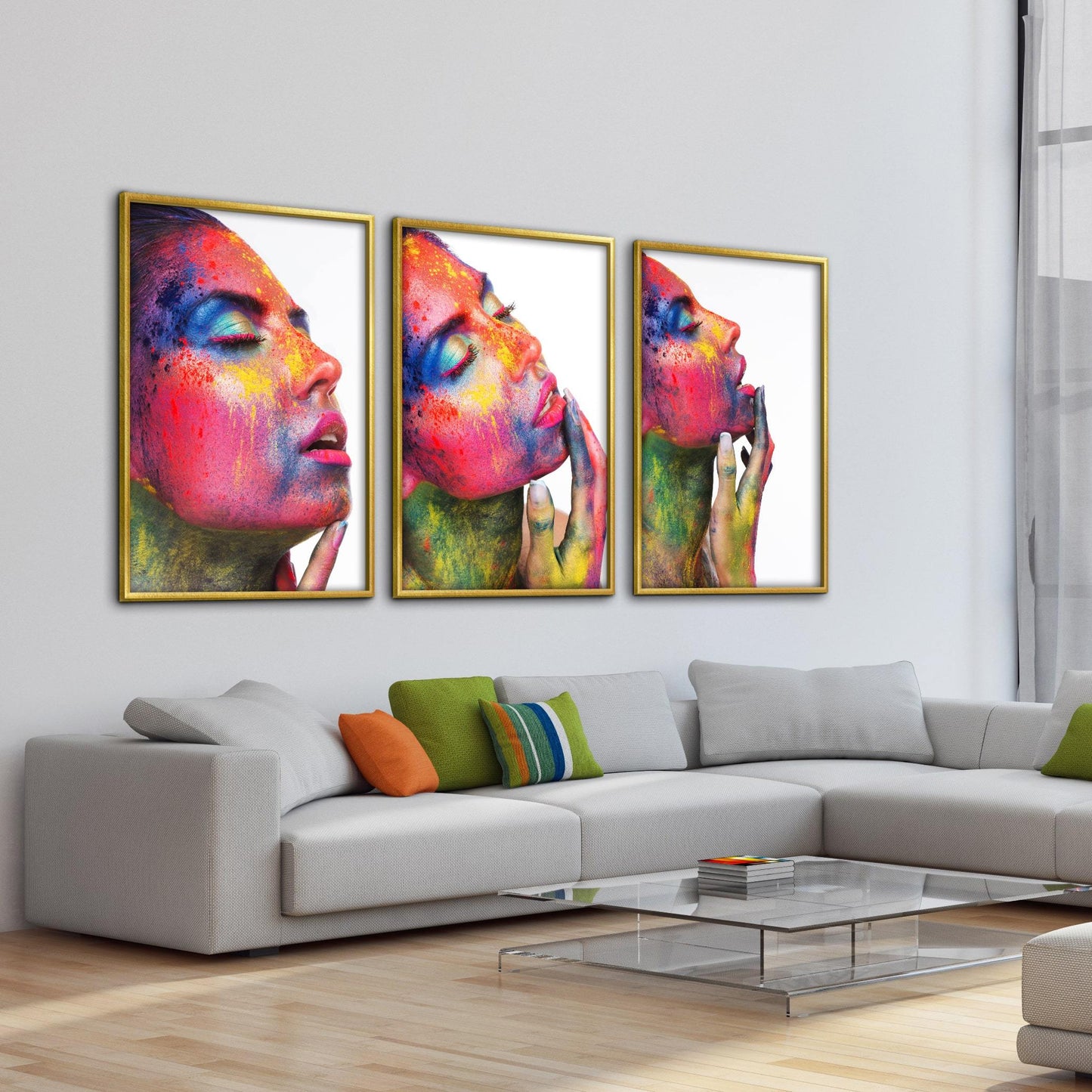 Vibrant Abstract Beauty: Colorful Oil Painting Triptych for Modern Decor