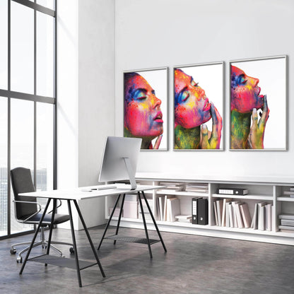 Vibrant Abstract Beauty: Colorful Oil Painting Triptych for Modern Decor