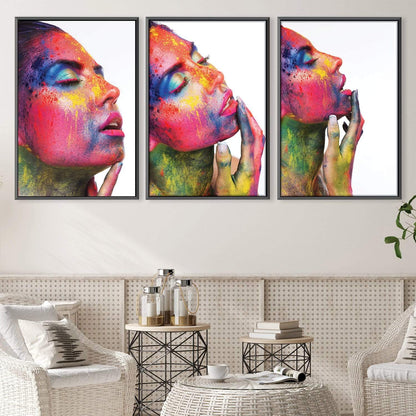 Vibrant Abstract Beauty: Colorful Oil Painting Triptych for Modern Decor