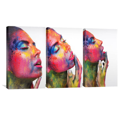 Vibrant Abstract Beauty: Colorful Oil Painting Triptych for Modern Decor