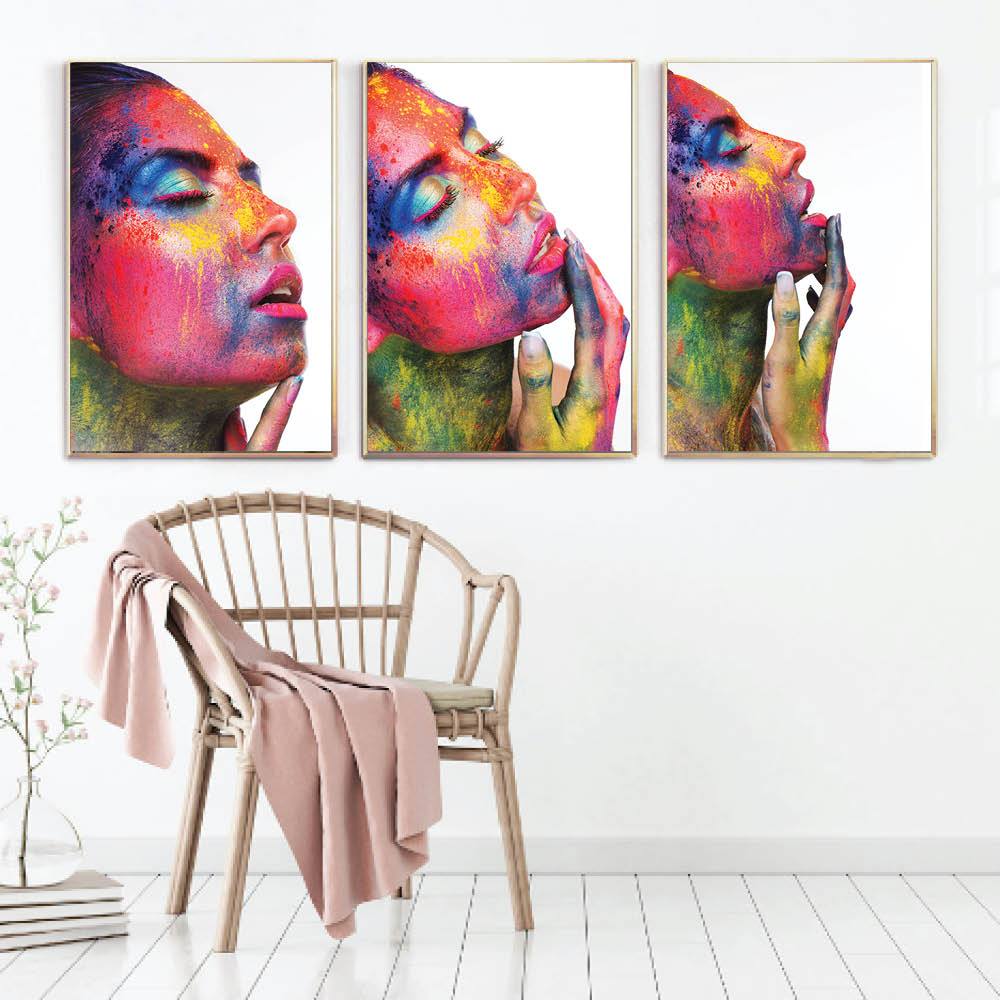 Vibrant Abstract Beauty: Colorful Oil Painting Triptych for Modern Decor