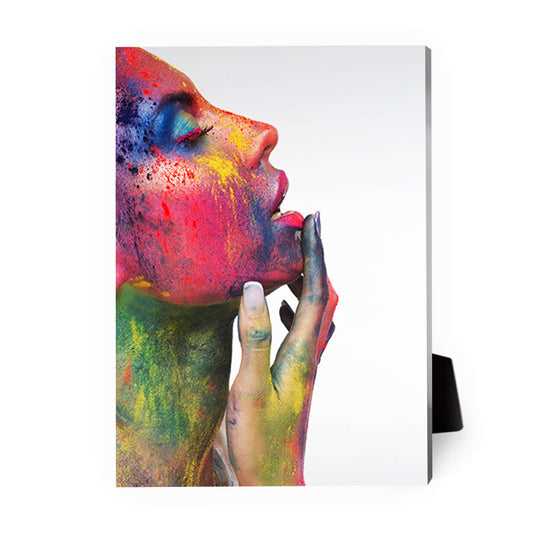 Vibrant Abstract Oil Painting of Colorful Woman's Portrait on Canvas