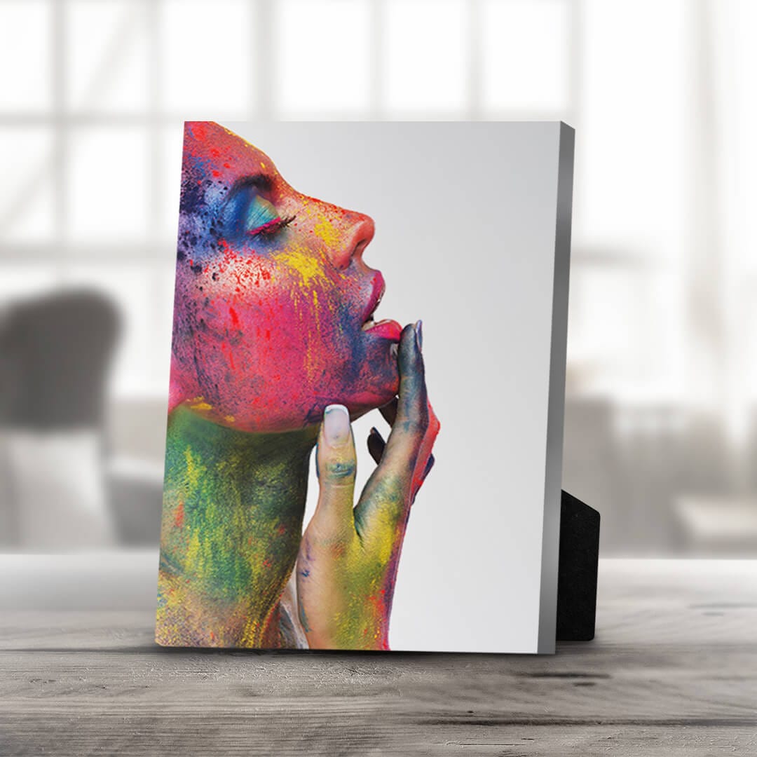 Vibrant Abstract Oil Painting of Colorful Woman's Portrait on Canvas