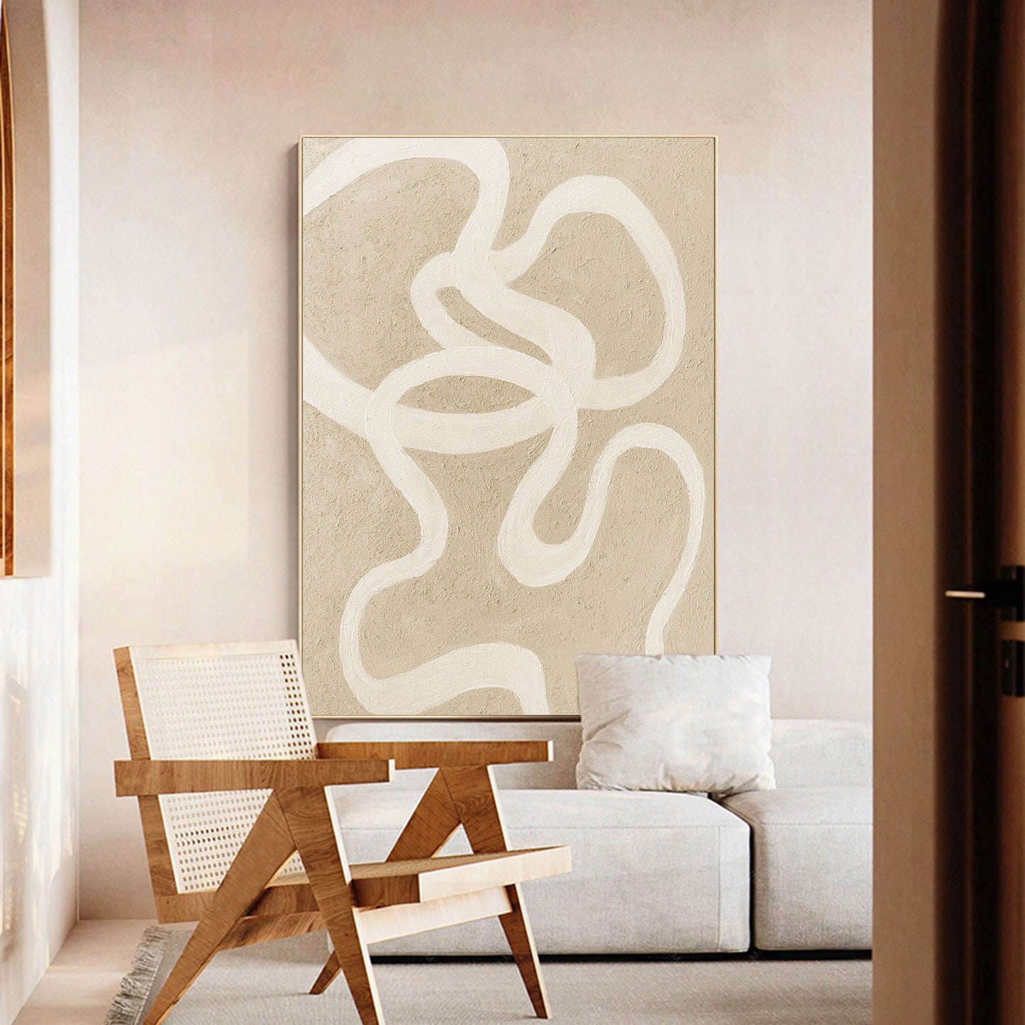 Abstract Beige Minimalist Line Art for Modern Home Decor