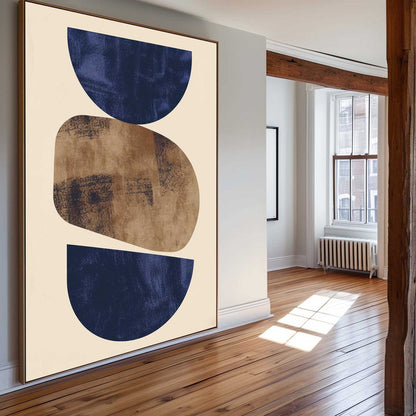 Navy and Gold Geometric Abstract Oil Painting for Modern Home Decor