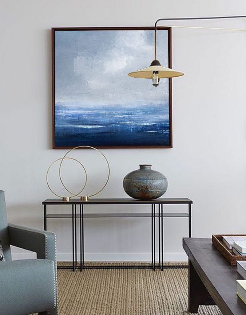 Tranquil Blue Ocean Abstract Painting for Calm Home Decor