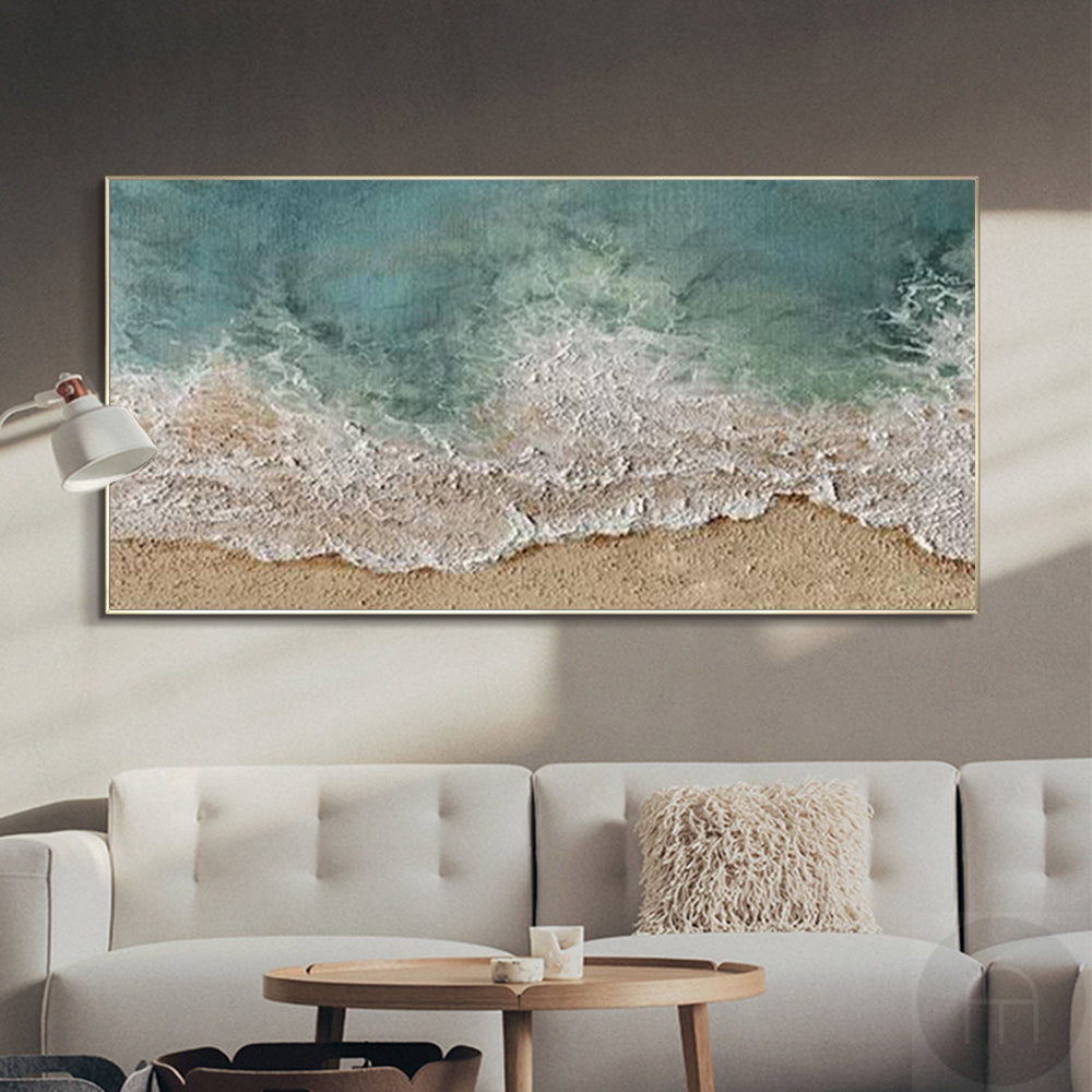 Serene Ocean Wave Art - Coastal Landscape Oil Painting for Home Decor