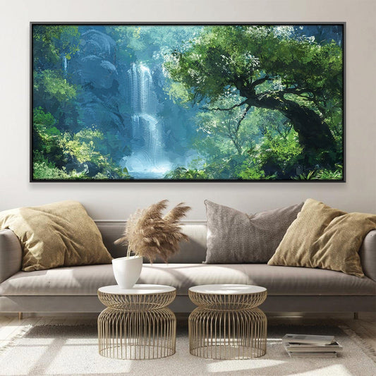 Lush Waterfall Oasis Oil Painting for Serene Home Décor