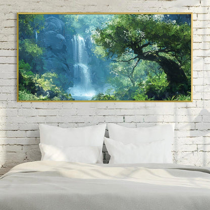Lush Waterfall Oasis Oil Painting for Serene Home Décor