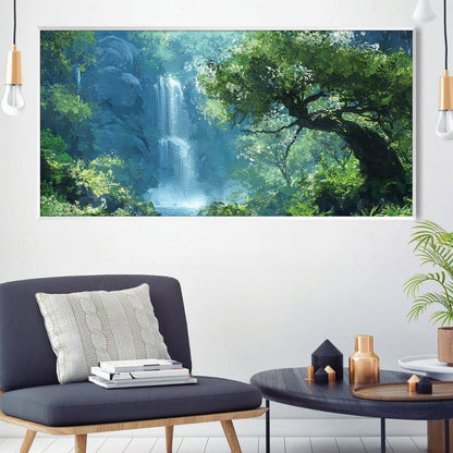 Lush Waterfall Oasis Oil Painting for Serene Home Décor
