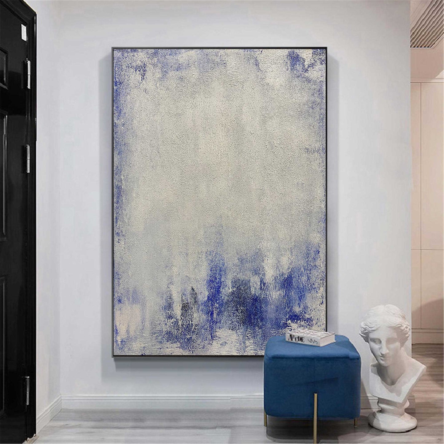 Serene Blue and White Abstract Oil Painting for Modern Home Decor