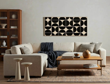 Contemporary Black and White Geometric Oil Painting for Modern Interiors