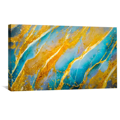 Abstract Gold and Blue Oil Painting for Elegant Home Decor