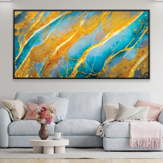 Abstract Gold and Blue Oil Painting for Elegant Home Decor