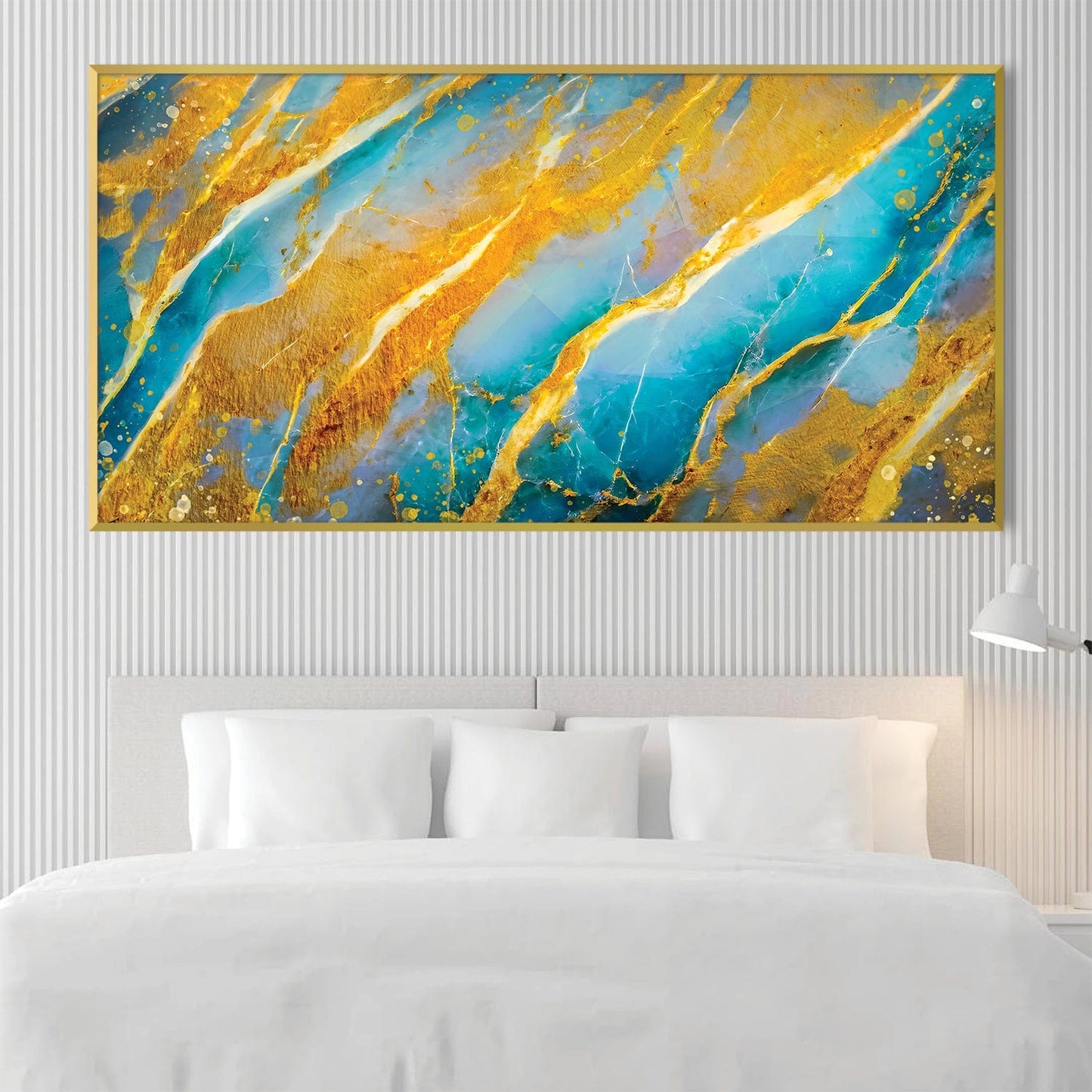Abstract Gold and Blue Oil Painting for Elegant Home Decor