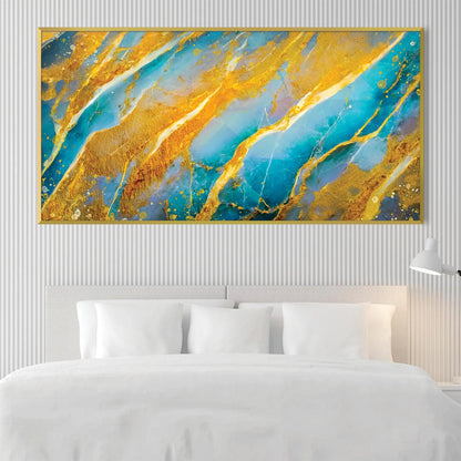 Abstract Gold and Blue Oil Painting for Elegant Home Decor