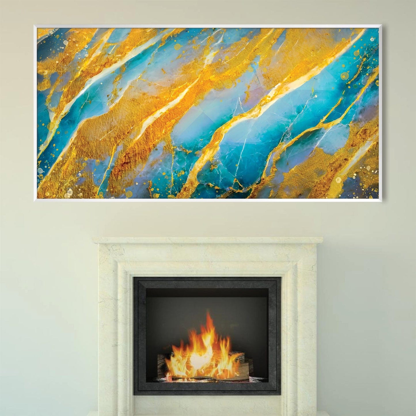 Abstract Gold and Blue Oil Painting for Elegant Home Decor