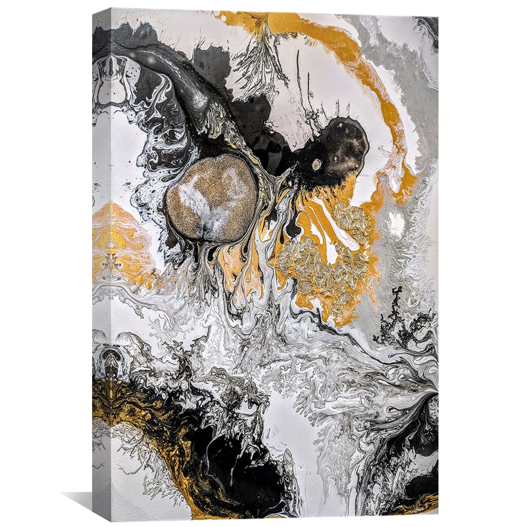 Abstract Elegance: Modern Oil Painting in Black, White, and Gold