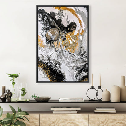 Abstract Elegance: Modern Oil Painting in Black, White, and Gold