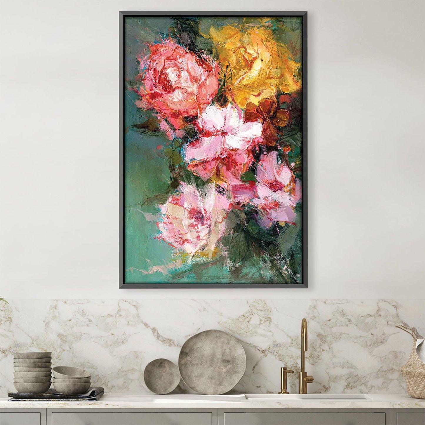 Vibrant Floral Oil Painting - Colorful Bouquet of Roses and Blooms for Home Decor