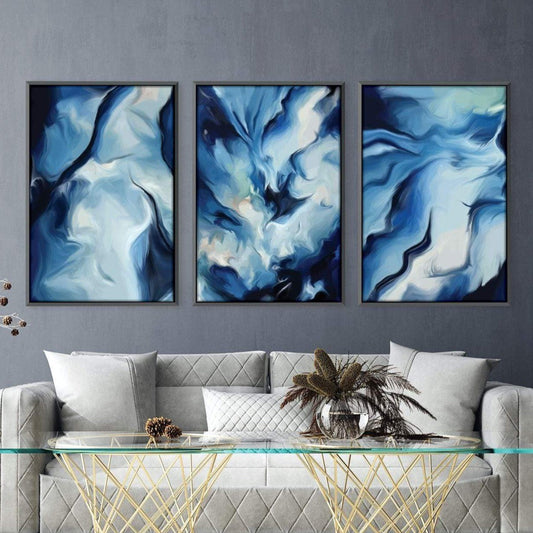 Serene Blue Abstract Ocean Waves Oil Painting for Modern Home Décor