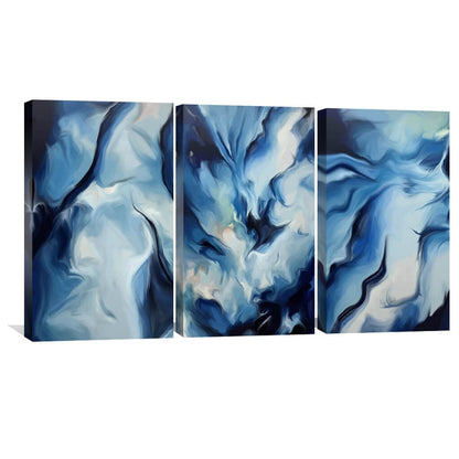 Serene Blue Abstract Ocean Waves Oil Painting for Modern Home Décor