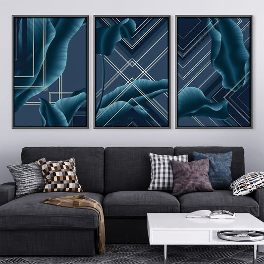 Abstract Blue Waves Oil Painting for Modern Home Decor