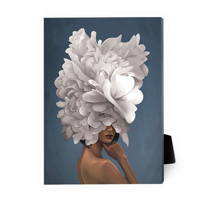 Stunning Floral Elegance Oil Painting of a Woman with White Blossoms