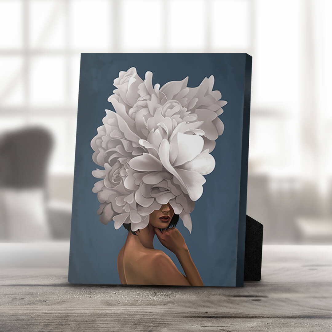 Stunning Floral Elegance Oil Painting of a Woman with White Blossoms