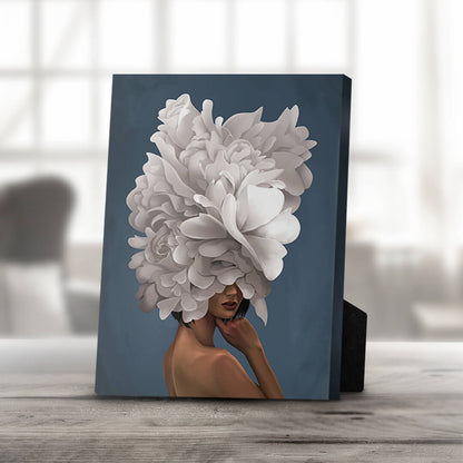 Stunning Floral Elegance Oil Painting of a Woman with White Blossoms