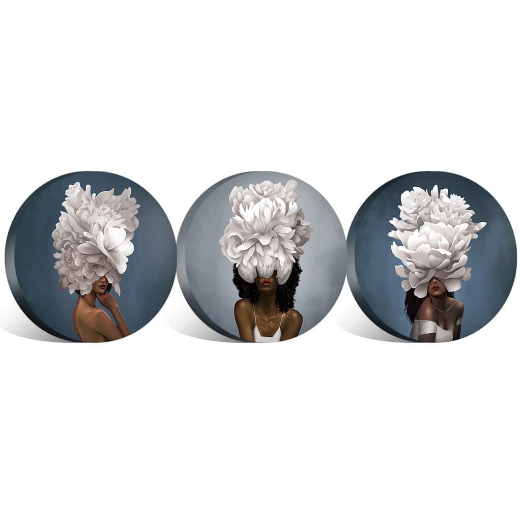Stunning Floral Headdress Oil Painting - Elegant Women in Round Canvas Design