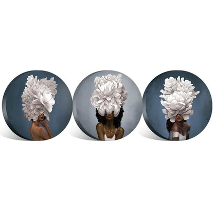 Stunning Floral Headdress Oil Painting - Elegant Women in Round Canvas Design
