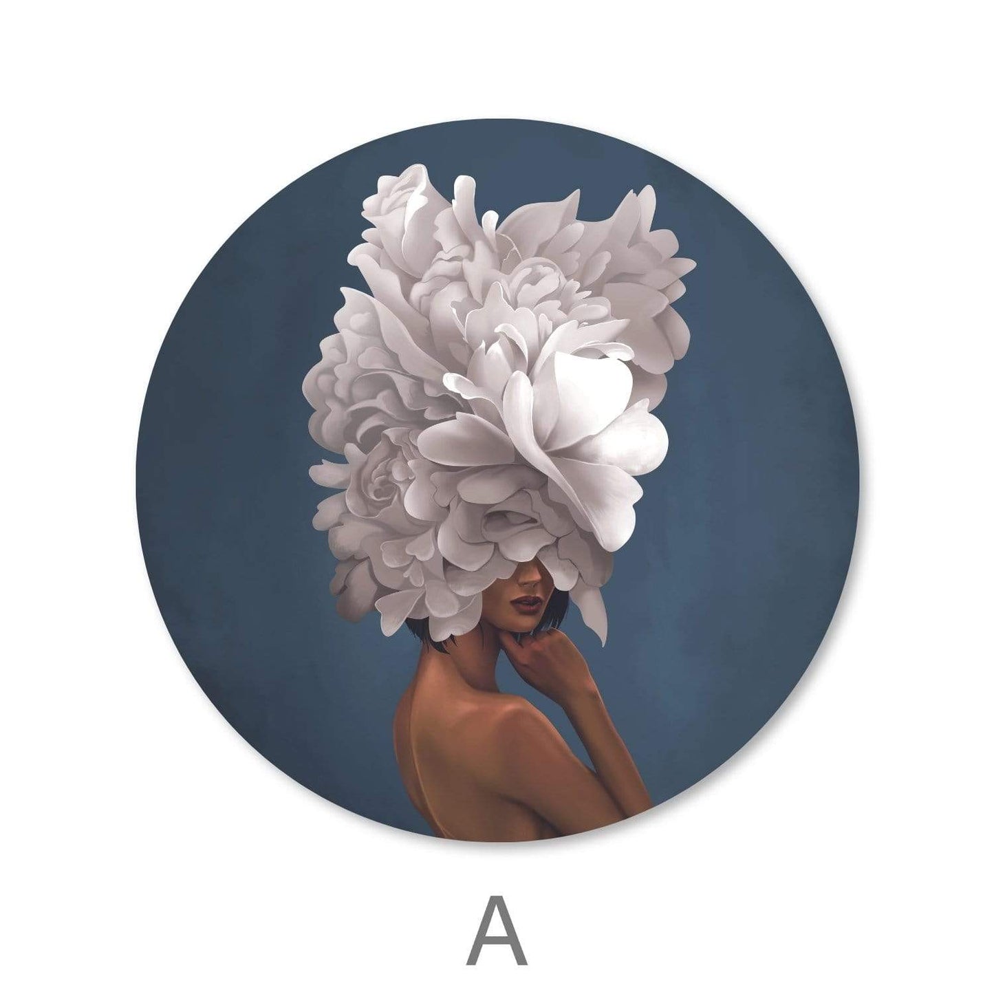 Stunning Floral Headdress Oil Painting - Elegant Women in Round Canvas Design
